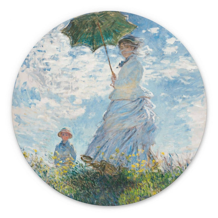 Wandbild Monet - Frau mit Sonnenschirm - Madame Monet und ihr Sohn - Alu-Dibond Rund - WA441574