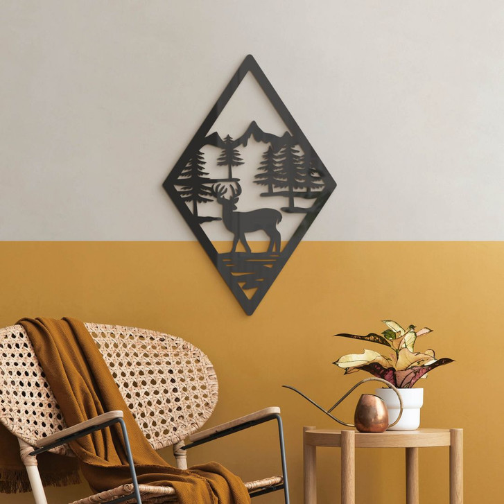 Acryldeko Hirsch im Wald in Rautenform - WA393375