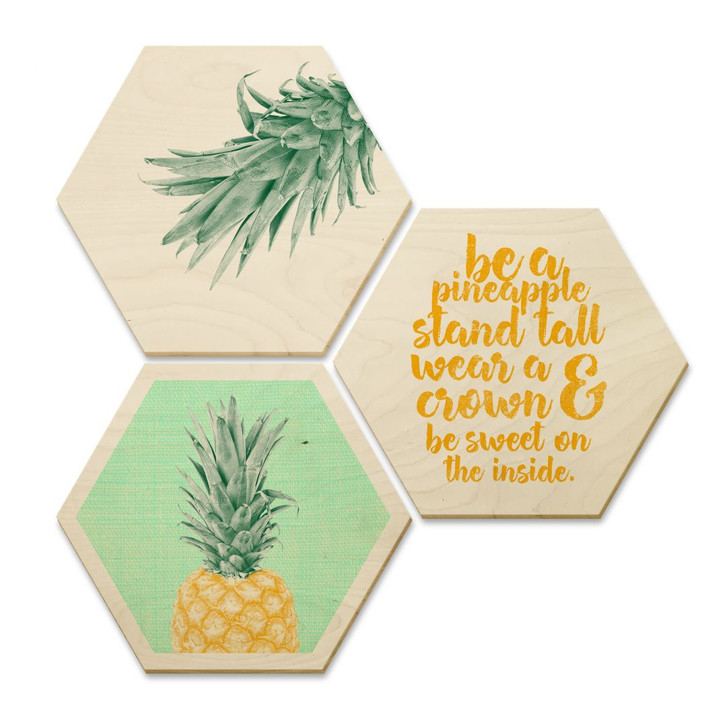 Hexagon - Holz Birke-Furnier - Ananas (3er Set) - WA233263