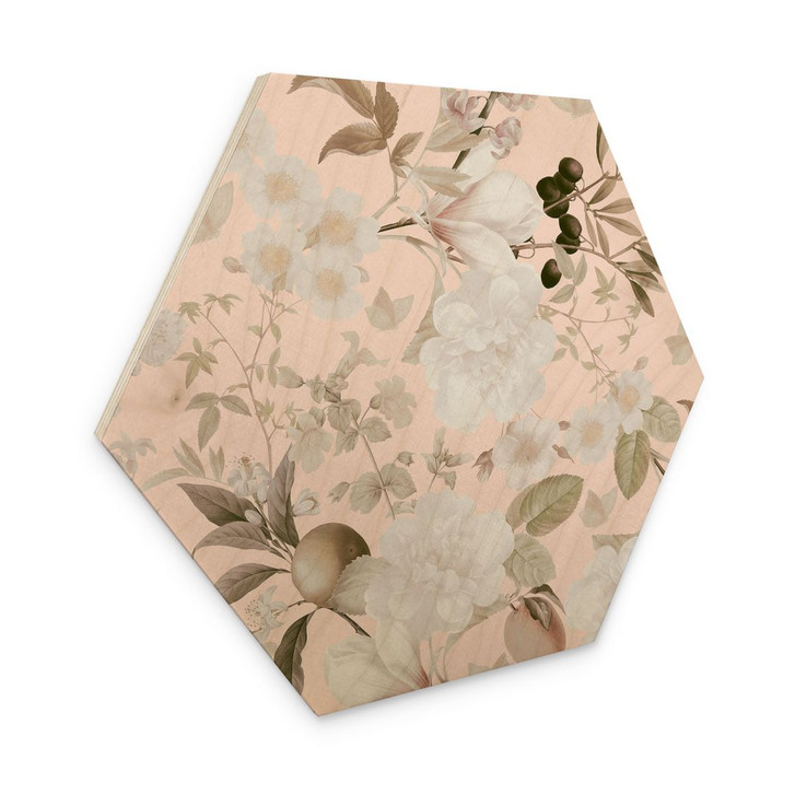 Hexagon-Holzbild Boho-Illustration mit Blumen und Früchten - UN Designs - WA425166