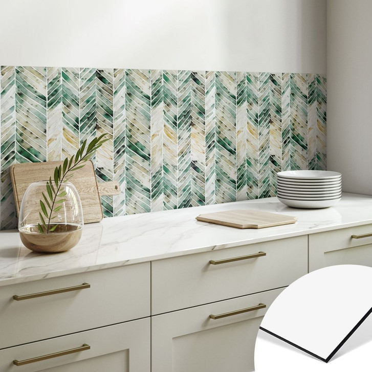 Küchenrückwand Grünes Aquarell-Fischgrätenmuster - Treechild - WA426116