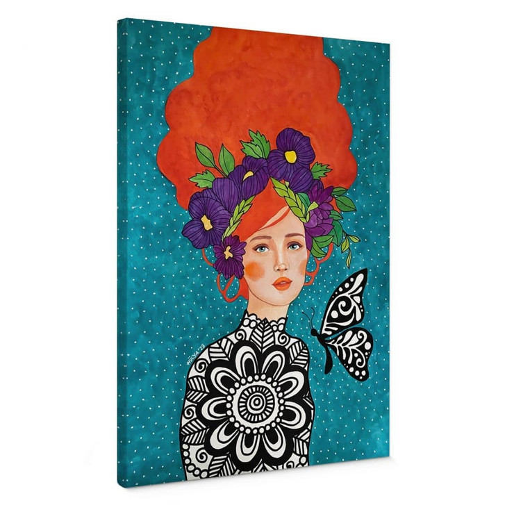 Leinwandbild Schmetterlingsfrau mit Blütenkranz - Hülya - WA496656