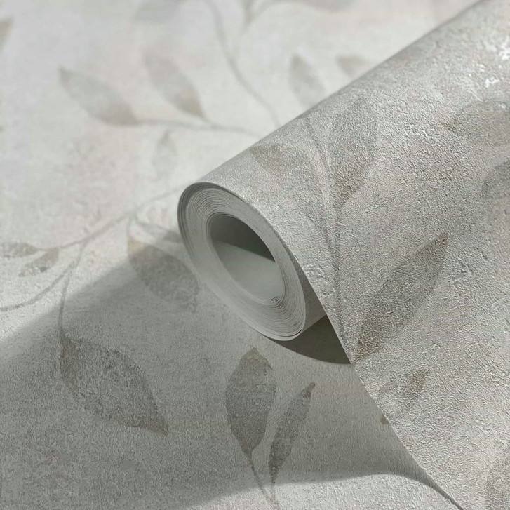 Vliestapete mit Blattmotiv und Metallic Effekt Weiss Floral - WA507824