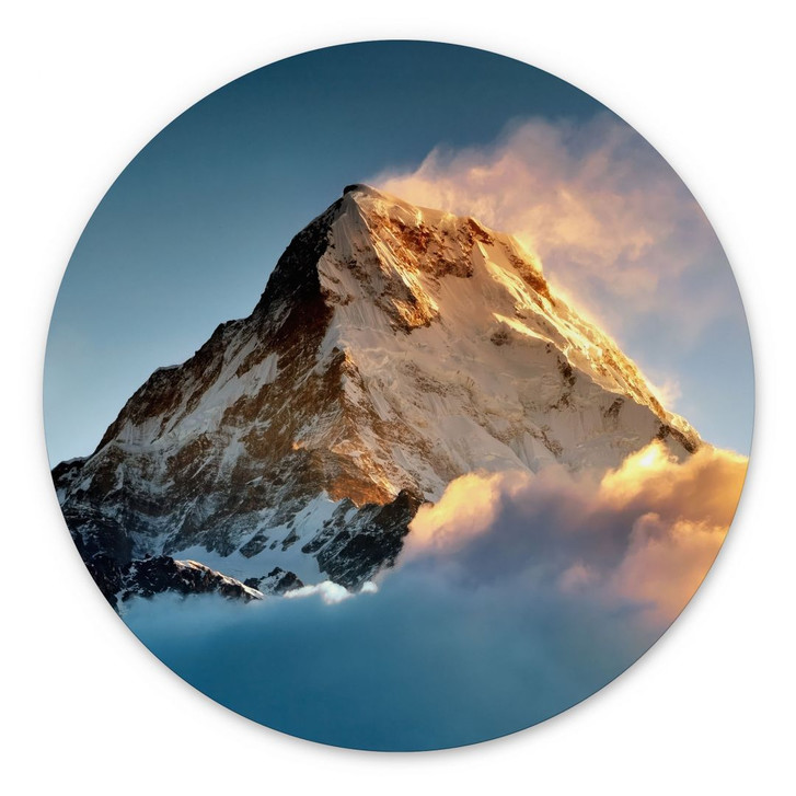 Wandbild Sonnenaufgang über dem schneebedeckten Berg - Annapurna Himal - Rund - Alu-Dibond - WA431545