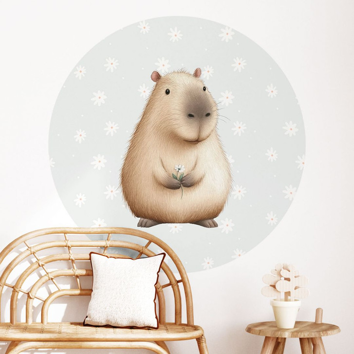 Wandtattoo Capybara mit Gänseblümchen - Rund - WA501283