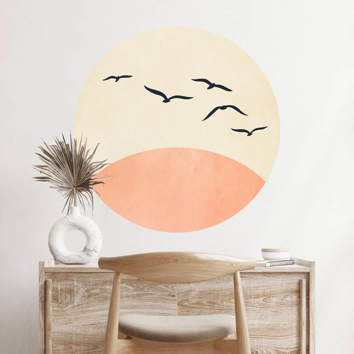 Wandtattoo Vogelschwarm im Sonnenuntergang - Kubistika - Rund - WA413224