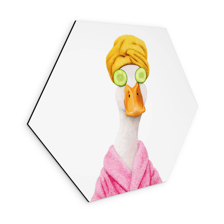 Hexagon Wandbild Lustige Wellness Ente mit Gurkenmaske - Korenkova - Alu-Dibond - WA512576