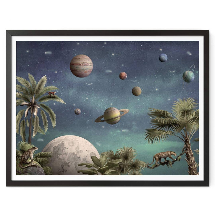 Kinderposter Kikki Belle - Tropische Fantasiewelt mit Planeten und Palmen - WA407909