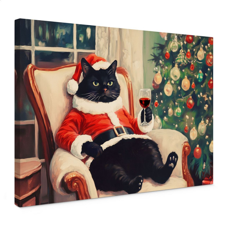 Leinwandbild Weihnachtskatze mit Wein - Melloi Art Prints - WA496286