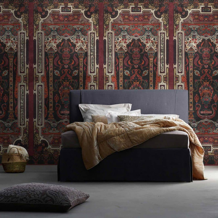 Fototapete Prunkvolle Persische-Tapete - Rubinrot und Schwarz mit Gold - Vlies - WA386161