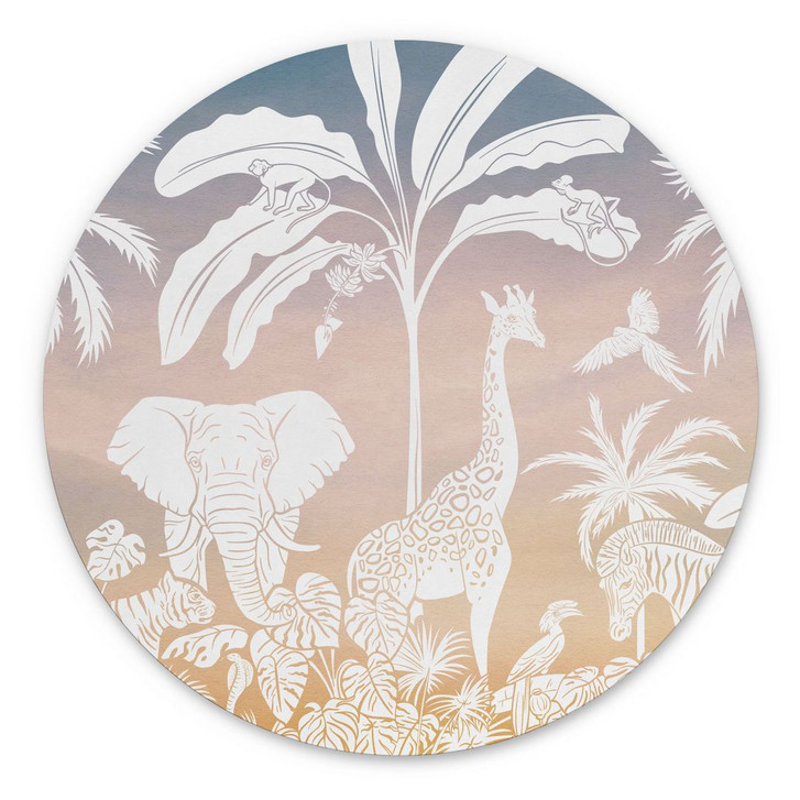 Rundes Wandbild Dschungelparadies mit Wildtieren - Ombre - Kikki Belle - Alu-Dibond - WA441516