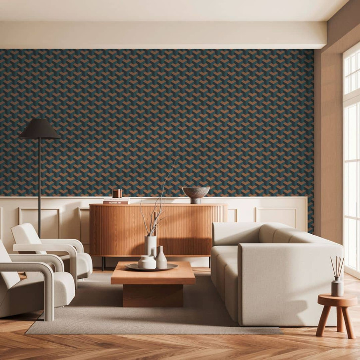 3D-Tapete Würfelmuster Blau Braun Schwarz – Geometrische Vliestapete modern - WA459048
