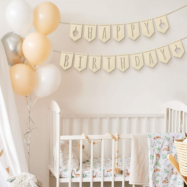 Holzdeko Pappel - Wimpelkette Happy Birthday inkl. Baumwollseil - WA333477