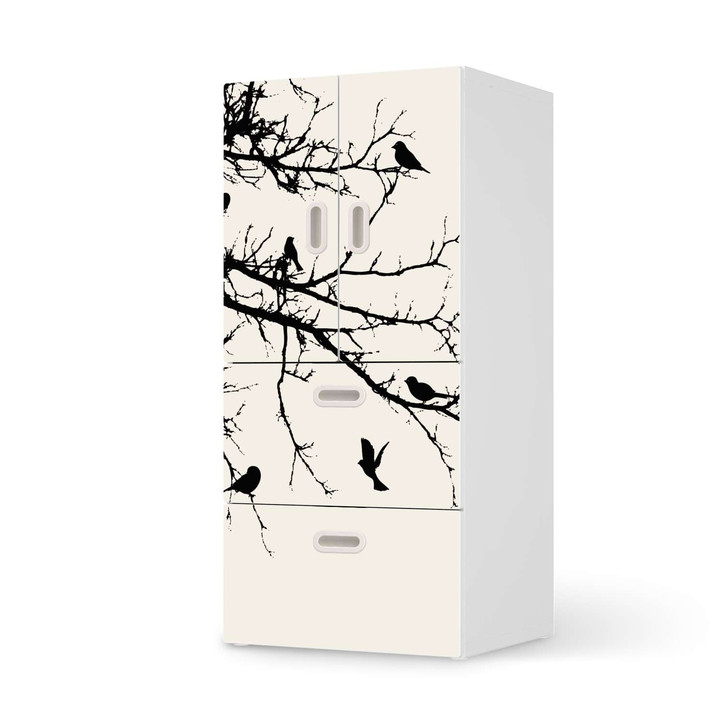 Möbelfolie IKEA Stuva / Fritids - 2 Schubladen und 2 kleine Türen - Tree and Birds 1 - CR117518