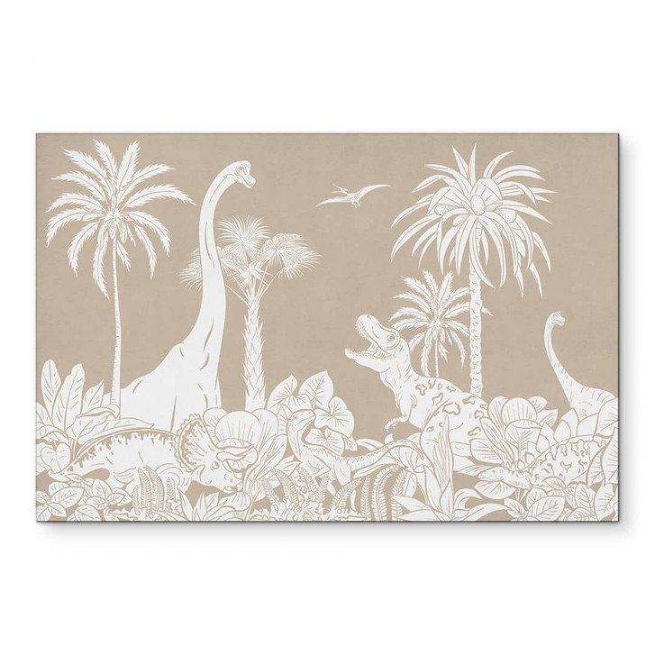 Wandbild Dinosaurier im wilden Dschungel - Braun - Kikki Belle - Alu-Dibond - WA435304
