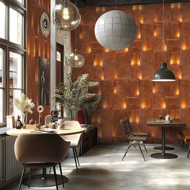 Fototapete 3D-Optik Backstein Rostbraun – Industrial Vliestapete – erweiterbar - WA461093