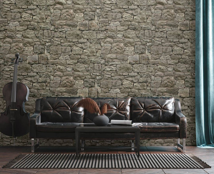 Fototapete Steinwand grau beige - Vliestapete Industrial Livingwalls - matt und glatt - WA415882