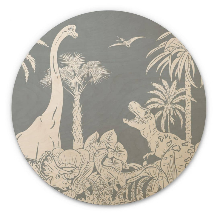 Holzbild Im Land der Dinosaurier - Blau - Kikki Belle - Rund - WA435585