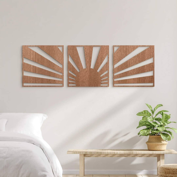 Holzdeko Sonnenuntergang Boho (3-teilig) - Mahagoni - WA401906