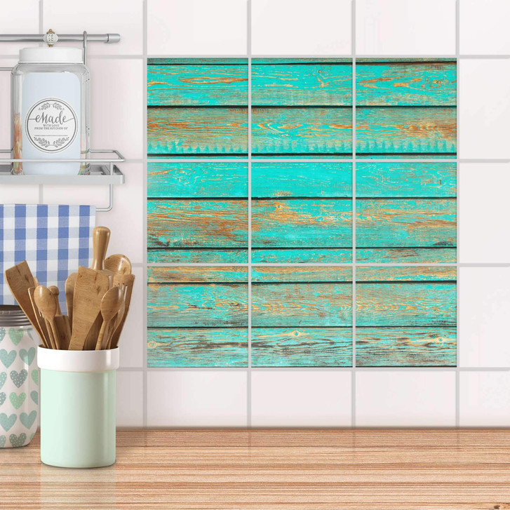 Klebefliesen - Wooden Aqua - 9er Set - CR108234