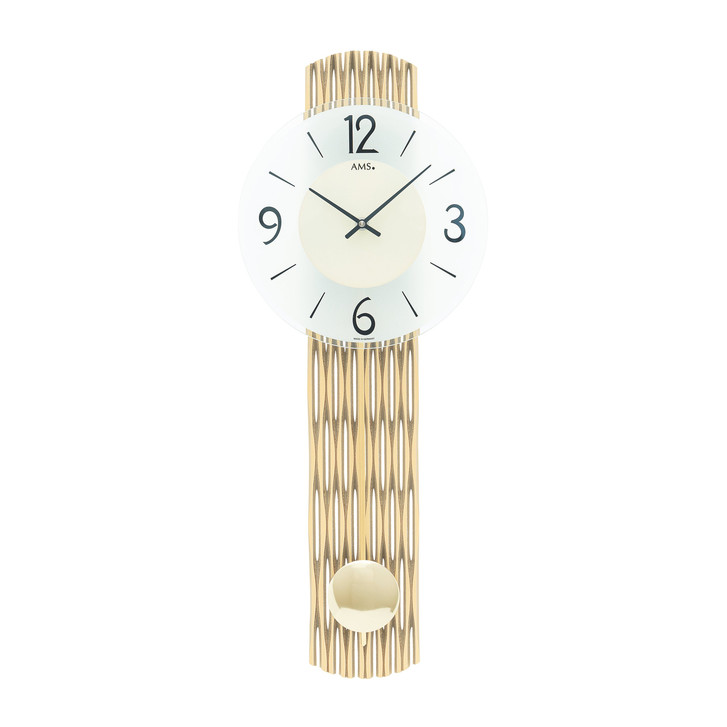 Pendelwanduhr Feingefrästes Holzgehäuse messing lackiert - UG100794