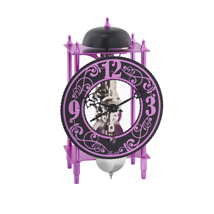 Tischuhr York Raubritter in Pink mit Nickelwerk schwarze Glocke - UG100340