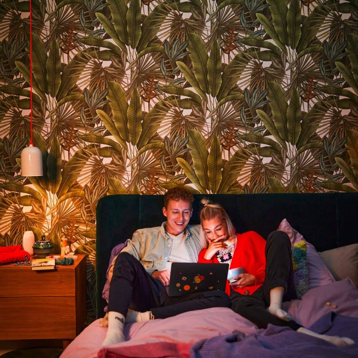 Tropische Blatt-Tapete in Pastellgrün - Vliestapete mit Naturmotiv für Wohnzimmer - WA413371