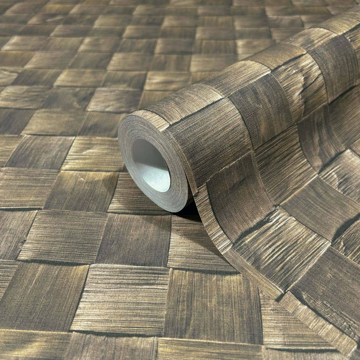 Vliestapete in 3D-Flechtoptik aus Holz braun 3D-Optik - WA508418