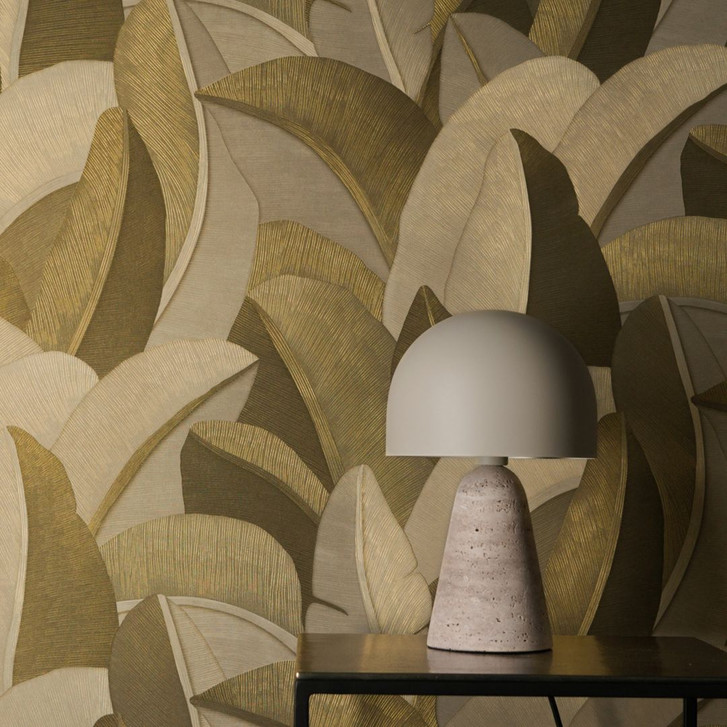 Vliestapete Isabelle Golden Canopy Palmen Gold Beige - Palmenblätter Dschungel metallic Flur - WA492620