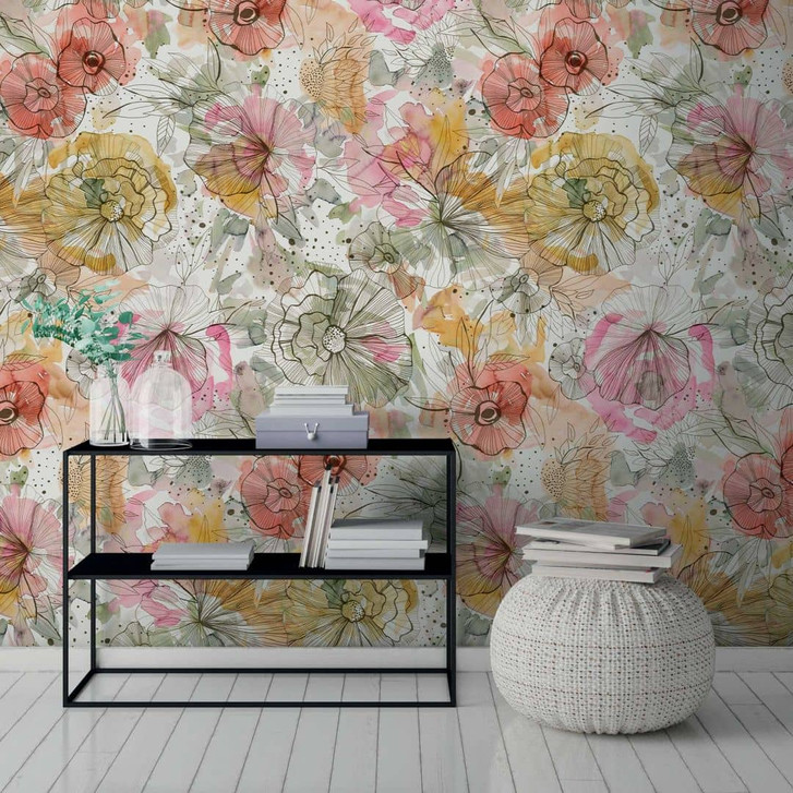 Vliestapete mit Blumenmuster Bunt Aquarell - Florale Fototapete - Modern - WA452779