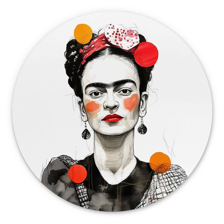 Wandbild Frida Kahlo Pop-Art Porträt - Jaszke - Alu-Dibond Rund - WA458521