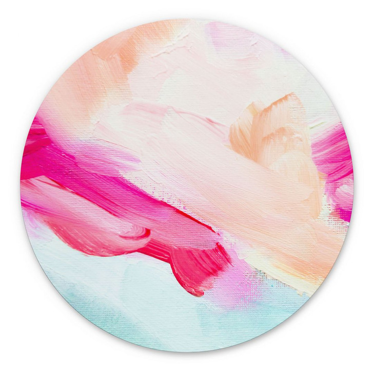Wandbild Pinselstriche Pink und Türkis - Alu-Dibond Rund - Haniff - WA394147