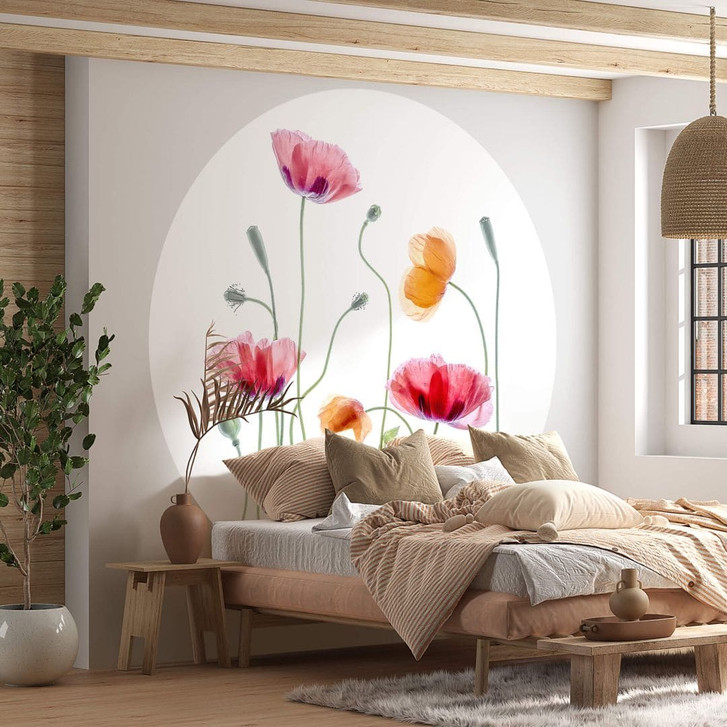 Fototapete Blumen - Bunte Mohnblumen Rund - Disher - Selbstklebend/Vlies - WA466938