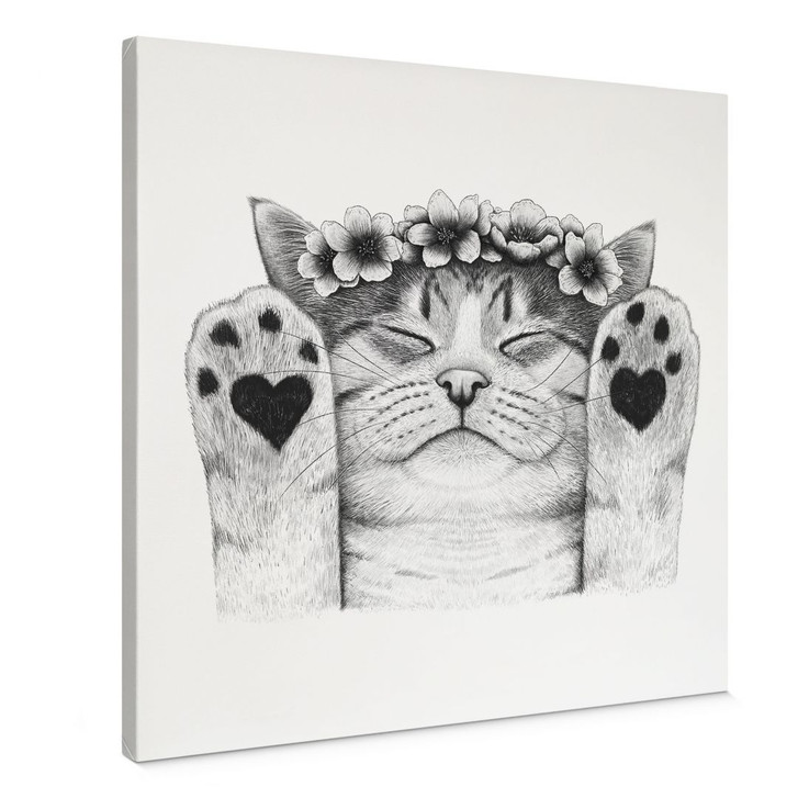 Leinwandbild Süsse Katze mit Herz-Pfoten - Korenkova - Quadratisch - WA437193