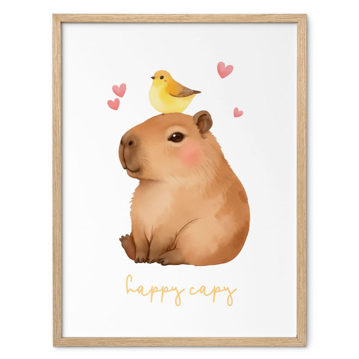 Poster für Kinder - Capybara mit Vogel - Happy Capy - WA499421
