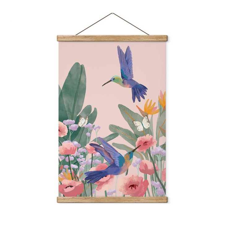 Stoffbild Zwei Kolibris auf der bunten Blumenwiese - Goed Blauw - WA474178