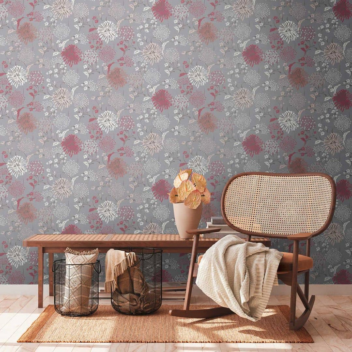 Tapete Floral Grau Weiss - Blumentapete Abstrakt - Vliestapete Natur Wohnzimmer - WA395792
