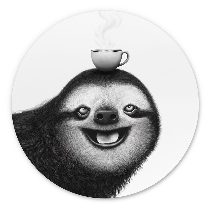 Wandbild Fröhliches Faultier mit Kaffee - Korenkova - Alu-Dibond Rund - WA512751
