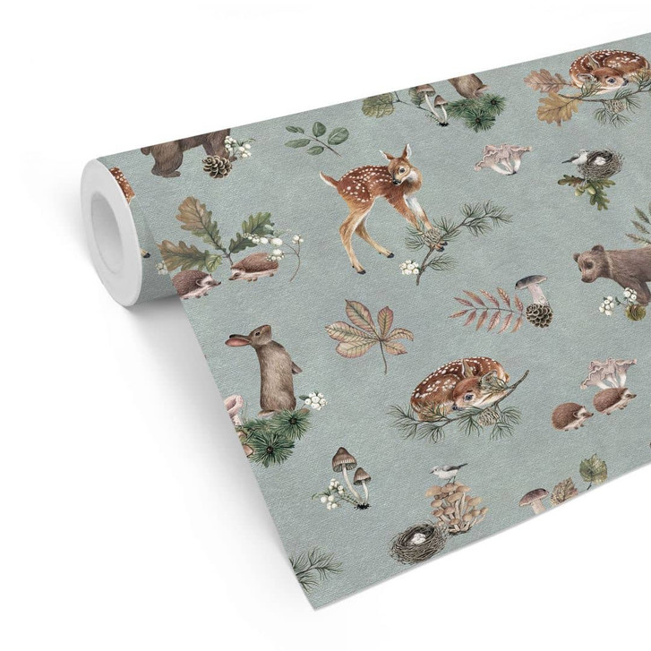 Mustertapete Rehkitz und Waldfreunde - blau - Kikki Belle - WA432721