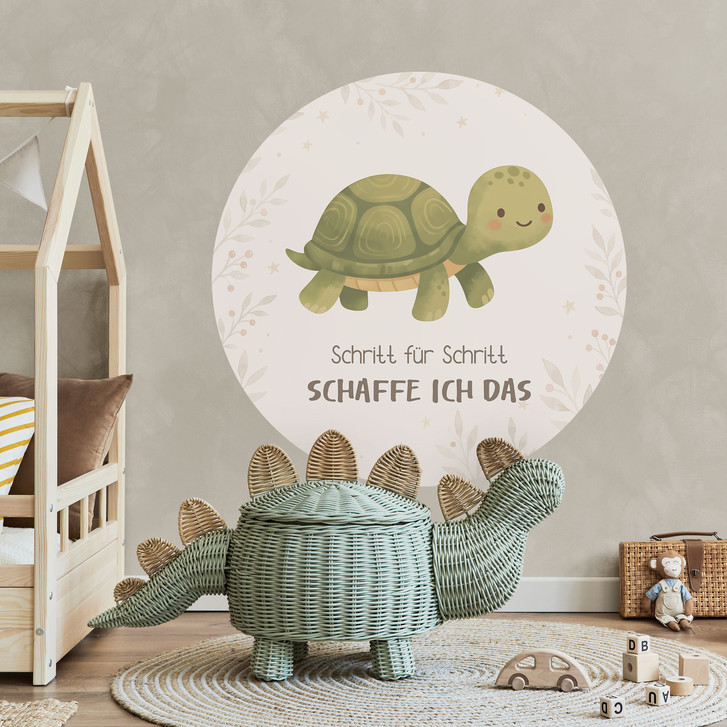 Rundes Wandtattoo mit Schildkröte - Mutmachspruch 