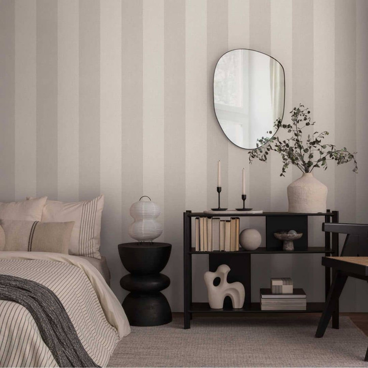 Streifentapete Taupe Cremeweiss – Vliestapete mit Struktur elegant & modern - WA465258