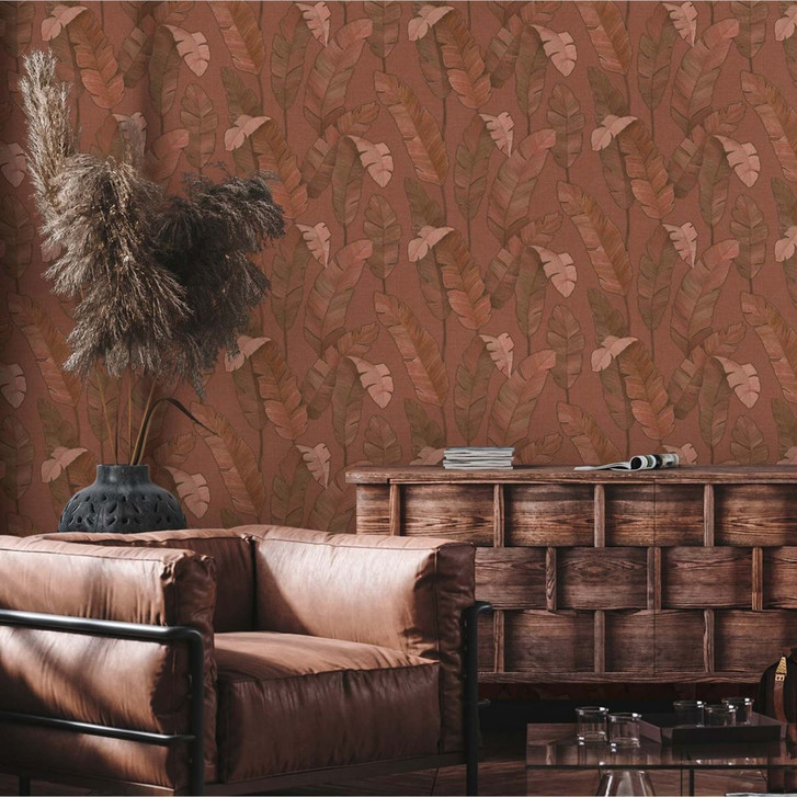 Tapete Blätter Rot Dschungel Vliestapete Palmen Natur für Schlafzimmer, Küche - WA382169