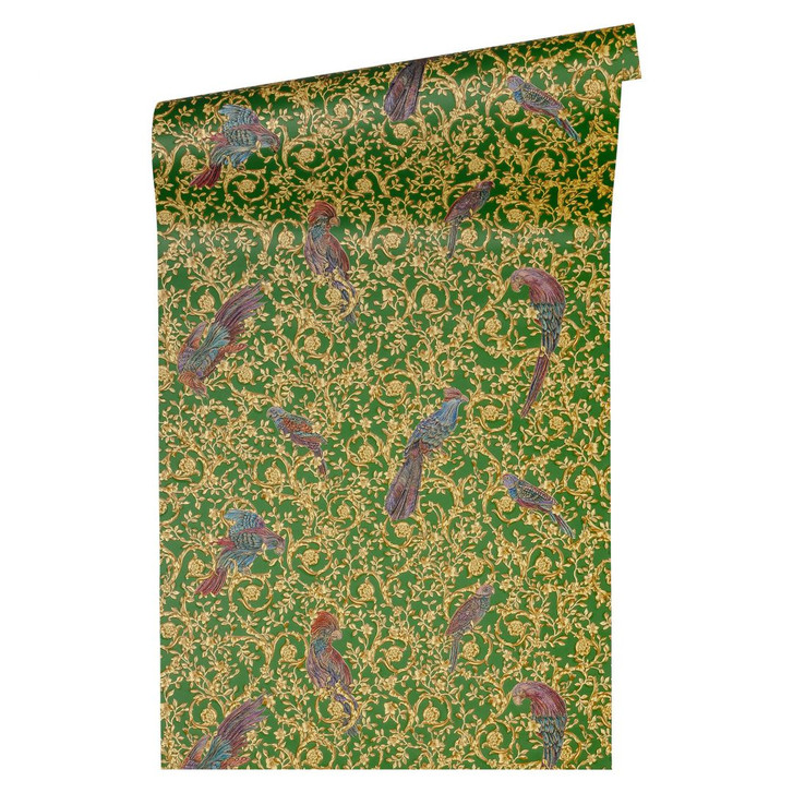 Versace wallpaper Vliestapete Barocco Birds Tapete metallic, grün, gelb - WA267124