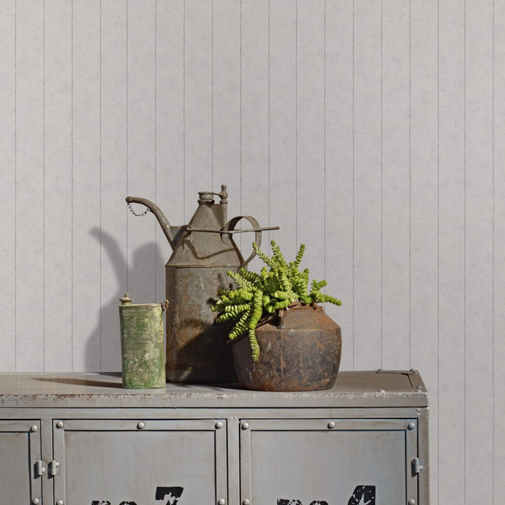 Vliestapete mit feiner Linienoptik hellgrau Streifen - WA445051