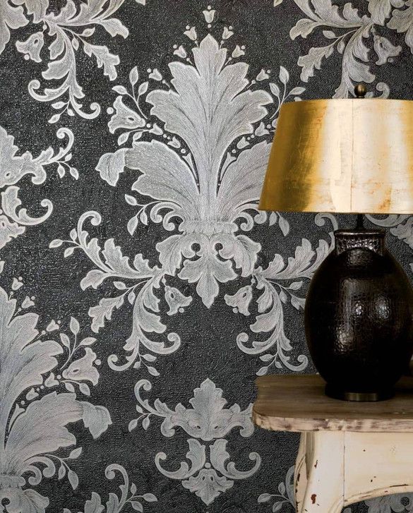 Vliestapete Ornament Struktur Modern, Opulent, Barock in Schwarz - WA483191