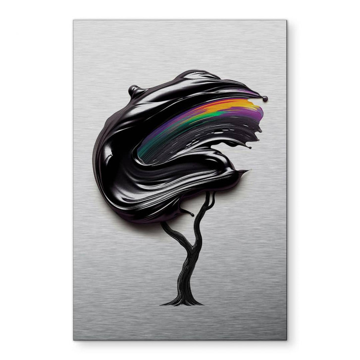 Wandbild mit Silbereffekt Baum mit schwarzer 3D-Krone - Mielu - Alu-Dibond - WA458702