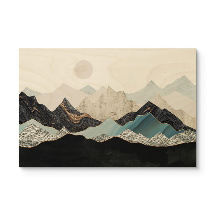 Holzbild Ruhige Berglandschaft in der Dämmerung - SpaceFrog Designs - WA425743