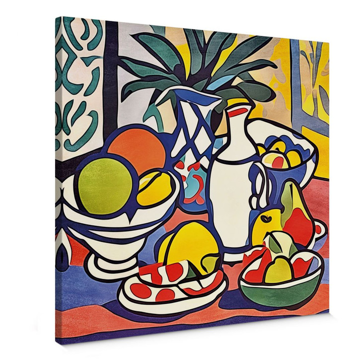 Leinwandbild Milch und Obst - Inspiriert von Matisse - Zamart - Quadratisch - WA405199