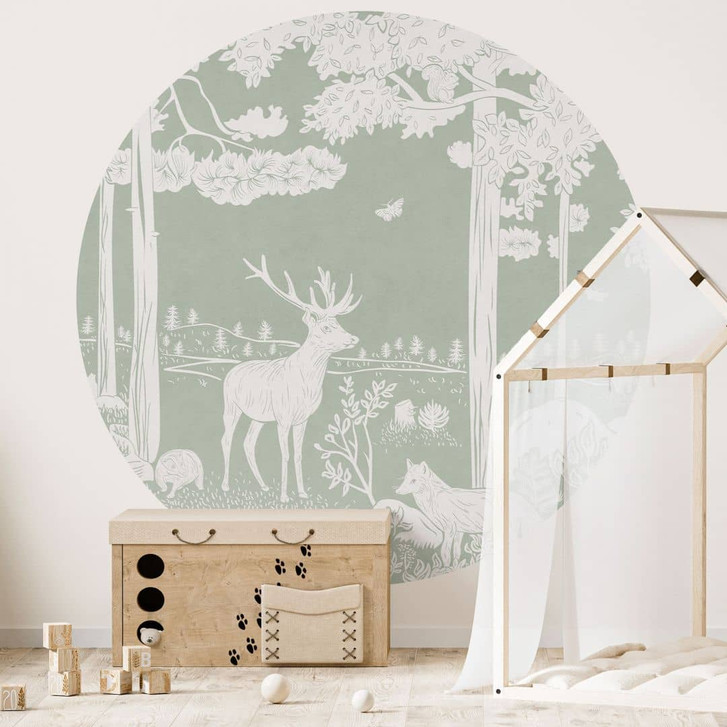 Fototapete Waldidylle in Grün - Oase für Wildtiere - Kikki Belle - Rund - Selbstklebend/Vlies - WA437006