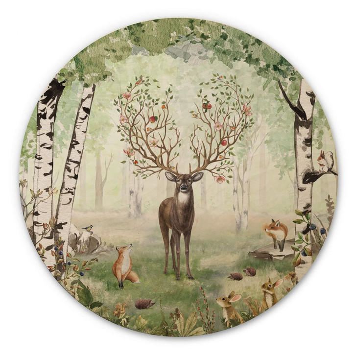 Holzbild Kikki Belle - Hirsch im Sommer - Rund - WA355303